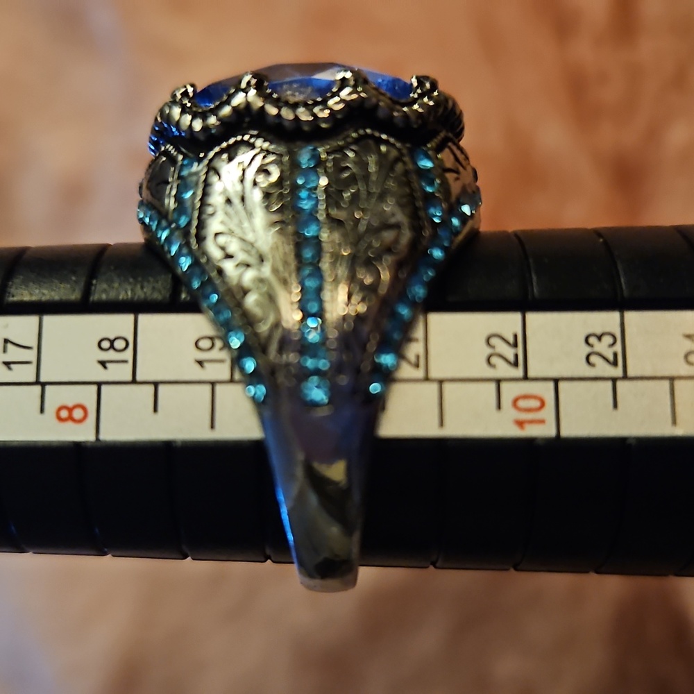 Sterling Silver Aquamarine and Turquoise Men's ring Antique Vintage Style Size 9 - Picture 6 of 6